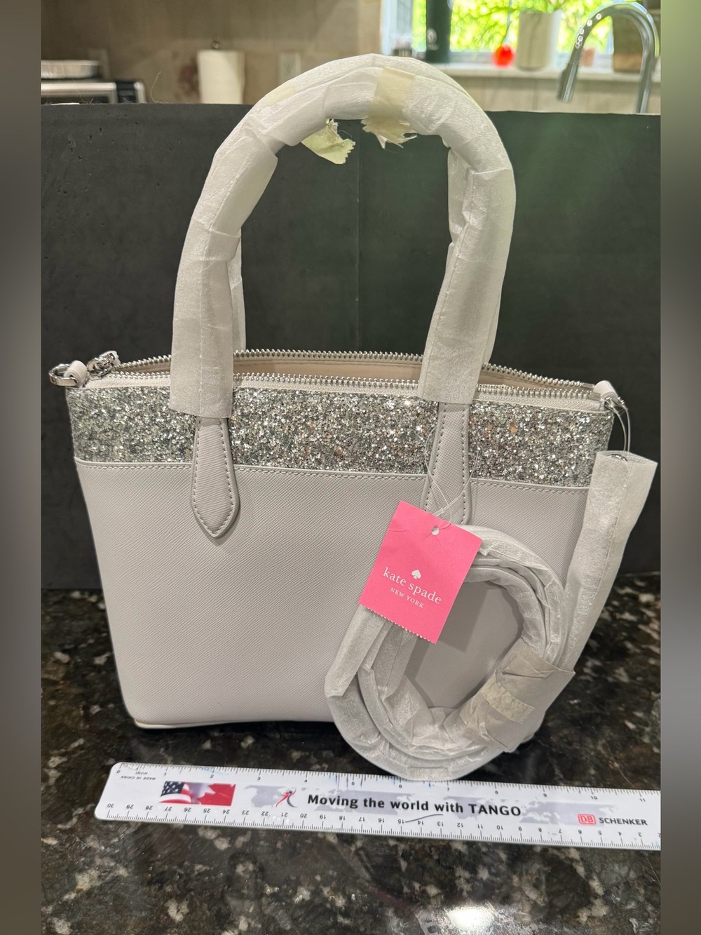 kate spade White Satchel with Silver Glitter Trim - Picture 2 of 10